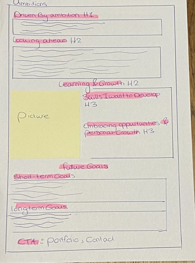Wireframe pagina ambitions